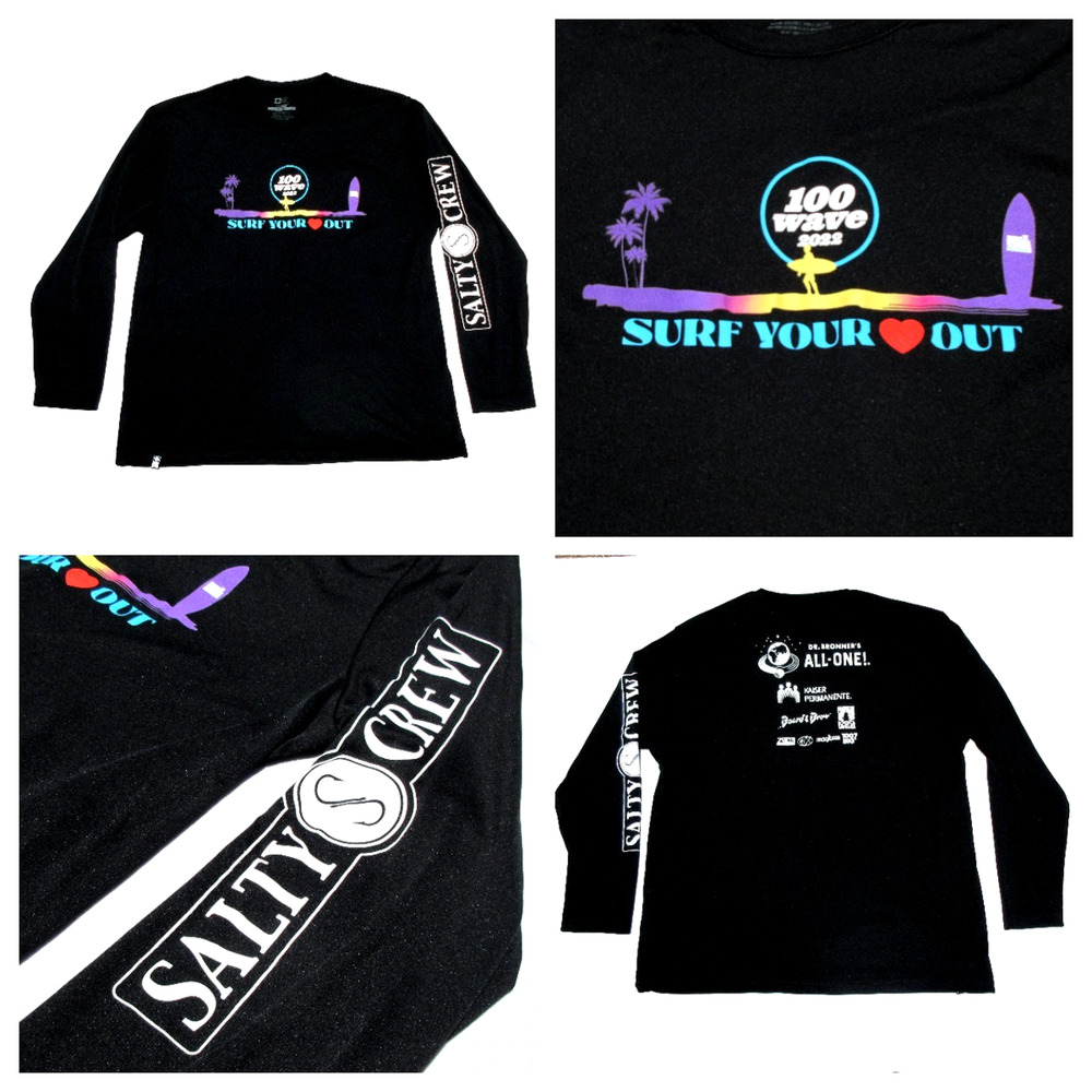 SALTY CREW Mens XL 100 Wave Challenge Surf Longsleeve Rashguard Black Swim Shirt